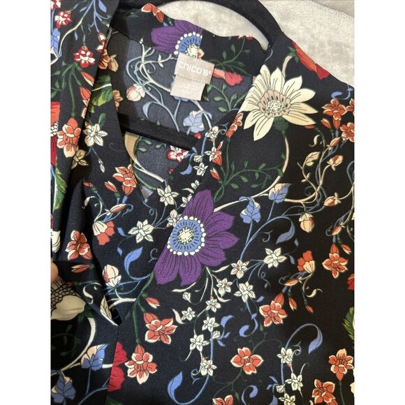 Women’s Chico’s Blouse Sheer Floral Print Multicolored Plus Size 3 16/18 - Picture 9 of 16